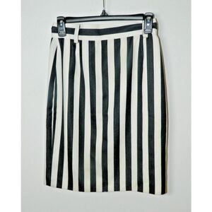 Mondi Skirt Size 36 Black White Stripped Wool Blend Vintage Slit Back Mini